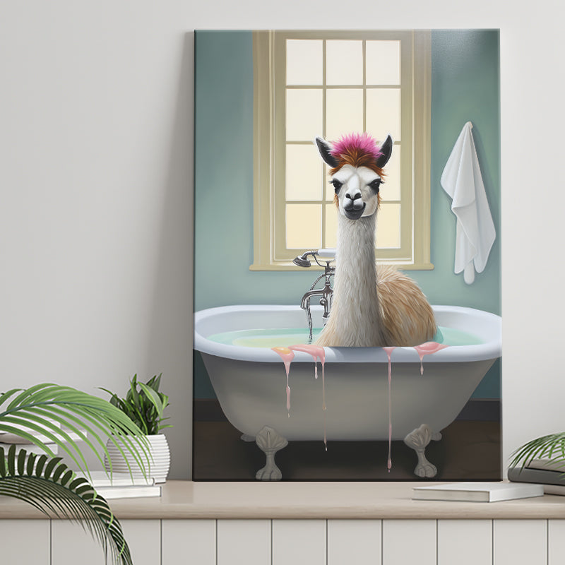 Llama In Bathtube Bathroom Art Funny Llama Painting V2, Painting Art, Canvas Prints Wall Art Home Decor