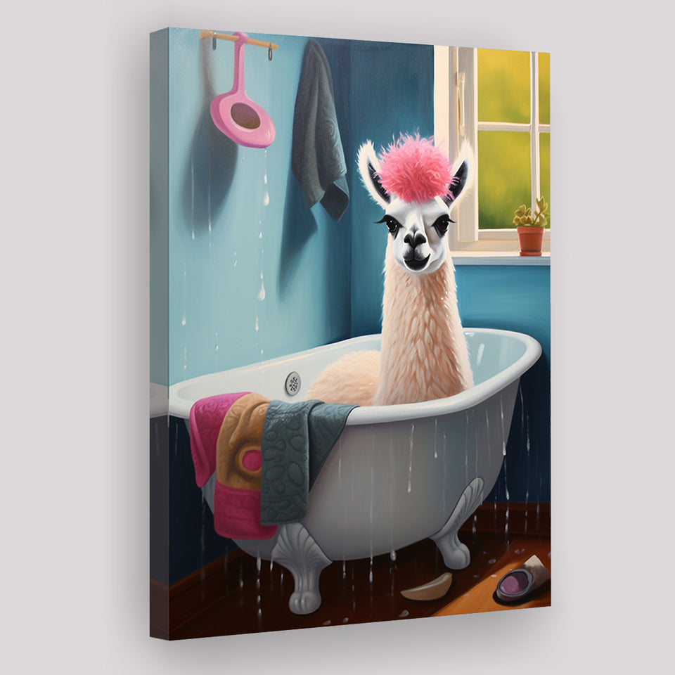 Llama In Bathtube Bathroom Art Funny Llama Painting, Painting Art, Canvas Prints Wall Art Home Decor