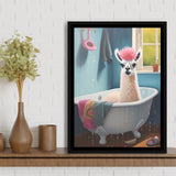 Llama In Bathtube Bathroom Art Funny Llama Painting,Framed Canvas Prints,Floating Frame, Wall Art Home Decor