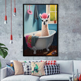 Llama In Bathtube Bathroom Art Funny Llama Painting, Painting Art, Framed Art Prints Wall Decor