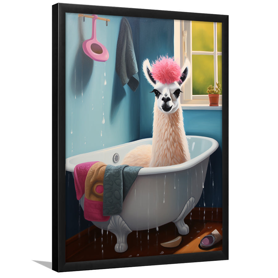 Llama In Bathtube Bathroom Art Funny Llama Painting, Painting Art, Framed Art Prints Wall Decor