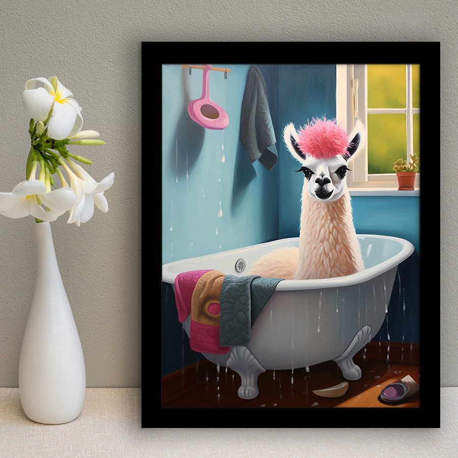 Llama In Bathtube Bathroom Art Funny Llama Painting, Painting Art, Framed Art Prints Wall Decor