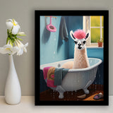 Llama In Bathtube Bathroom Art Funny Llama Painting, Painting Art, Framed Art Prints Wall Decor