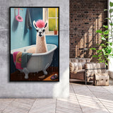 Llama In Bathtube Bathroom Art Funny Llama Painting,Framed Canvas Prints,Floating Frame, Wall Art Home Decor