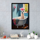 Llama In Bathtube Bathroom Art Funny Llama Painting,Framed Canvas Prints,Floating Frame, Wall Art Home Decor