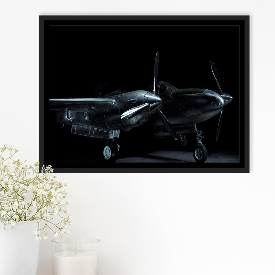 Lockheed P38 Lightning,Aviation Framed Canvas Prints Wall Art Decor, Black Floating Frame