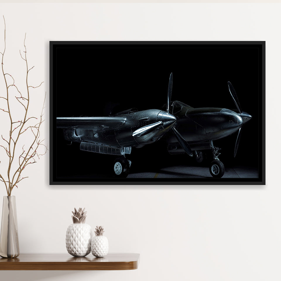 Lockheed P38 Lightning,Aviation Framed Canvas Prints Wall Art Decor, Black Floating Frame