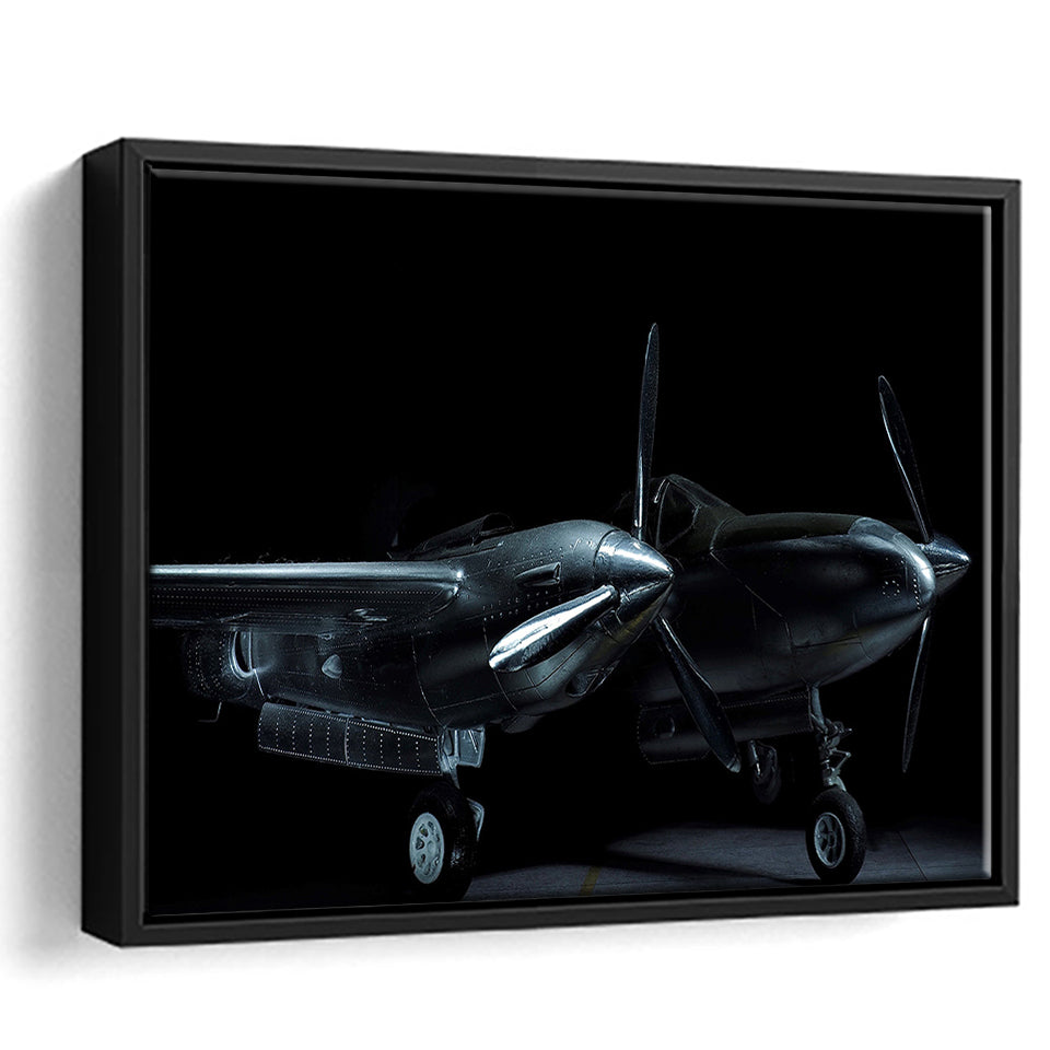 Lockheed P38 Lightning,Aviation Framed Canvas Prints Wall Art Decor, Black Floating Frame