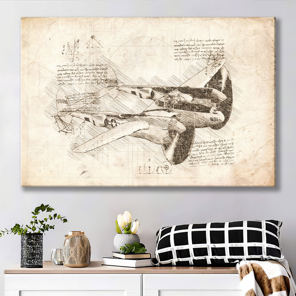 Lockheed P 38 Lightning Plane Canvas Prints Wall Art - Painting Canvas, Painting Prints, Wall Home Decor, Prints for Sale