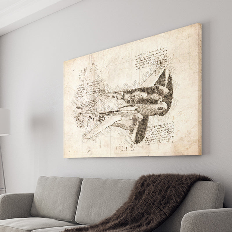 Lockheed P 38 Lightning Plane Canvas Prints Wall Art - Painting Canvas, Painting Prints, Wall Home Decor, Prints for Sale