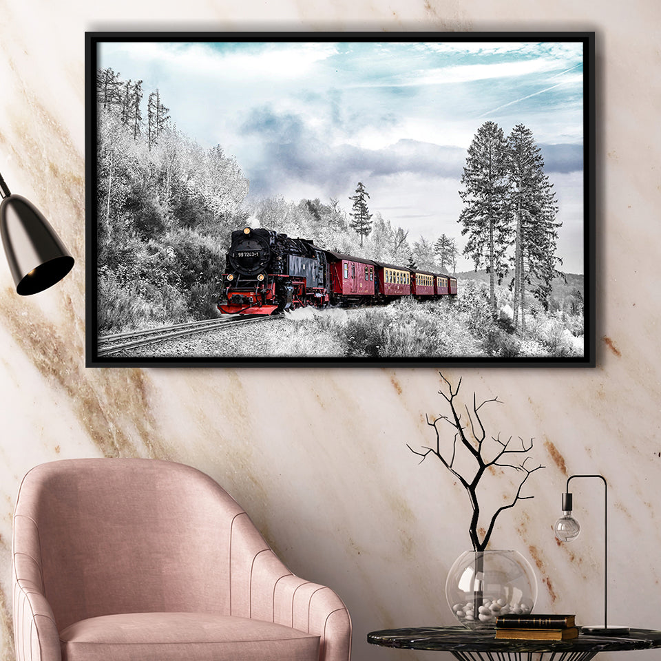 Locomotive Train Framed Canvas Prints Wall Art Decor, Framed Picture, Floating Frame