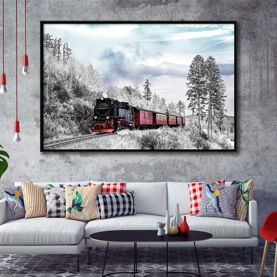 Locomotive Train Framed Canvas Prints Wall Art Decor, Framed Picture, Floating Frame