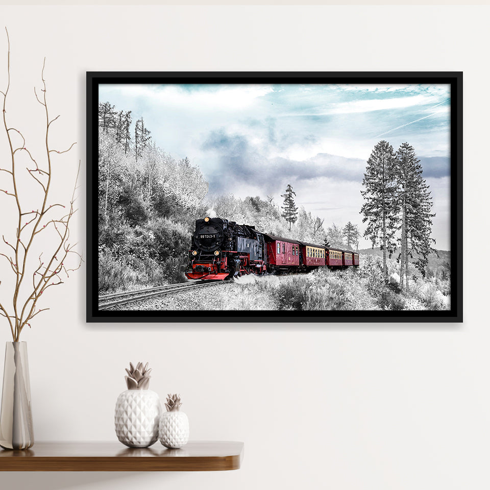 Locomotive Train Framed Canvas Prints Wall Art Decor, Framed Picture, Floating Frame