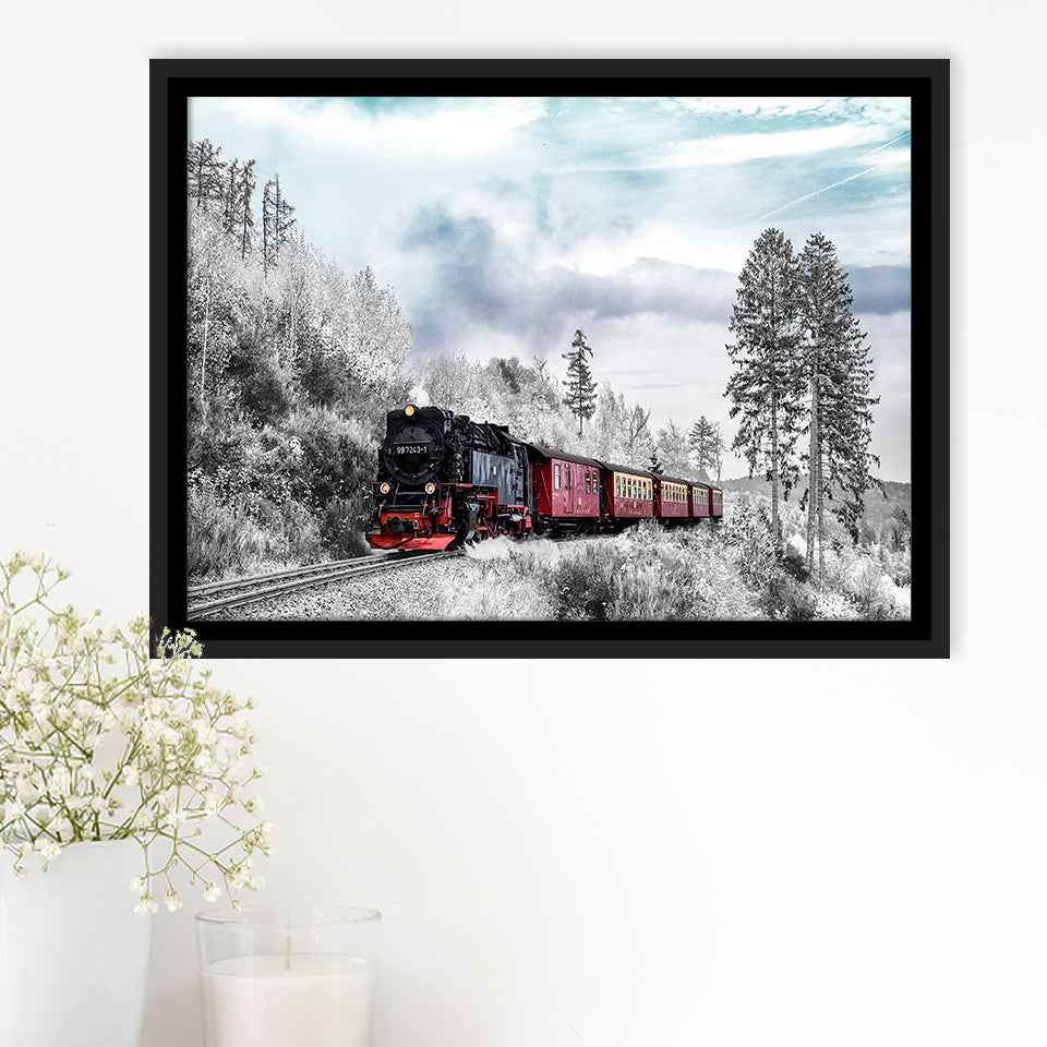 Locomotive Train Framed Canvas Prints Wall Art Decor, Framed Picture, Floating Frame