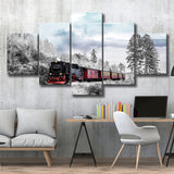 Locomotive Train 5 Piece Canvas Prints Wall Art Decor, Multi Panels, Mixed Canvas