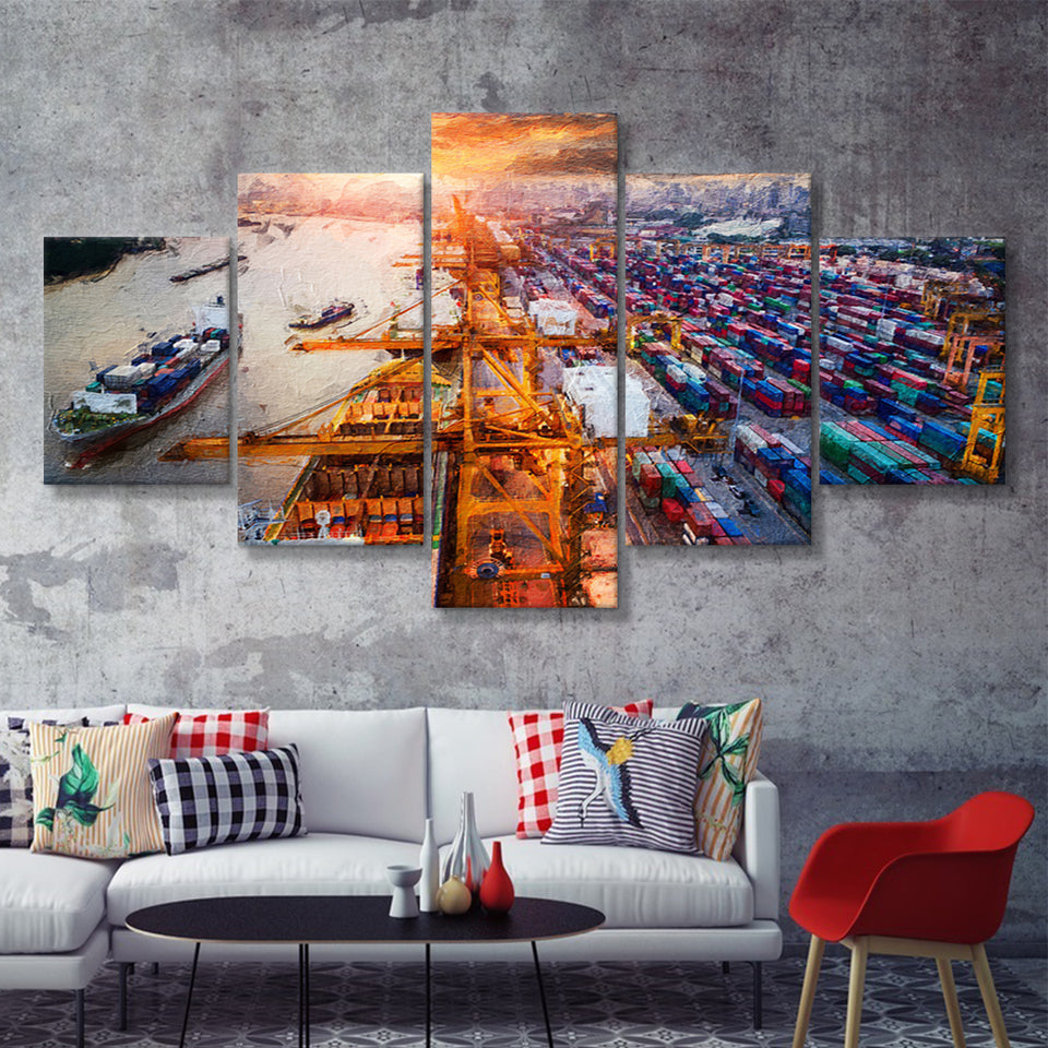 Logistics and Transportation 5 Piece Canvas Prints Wall Art Decor - Painting Canvas, Multi Panels