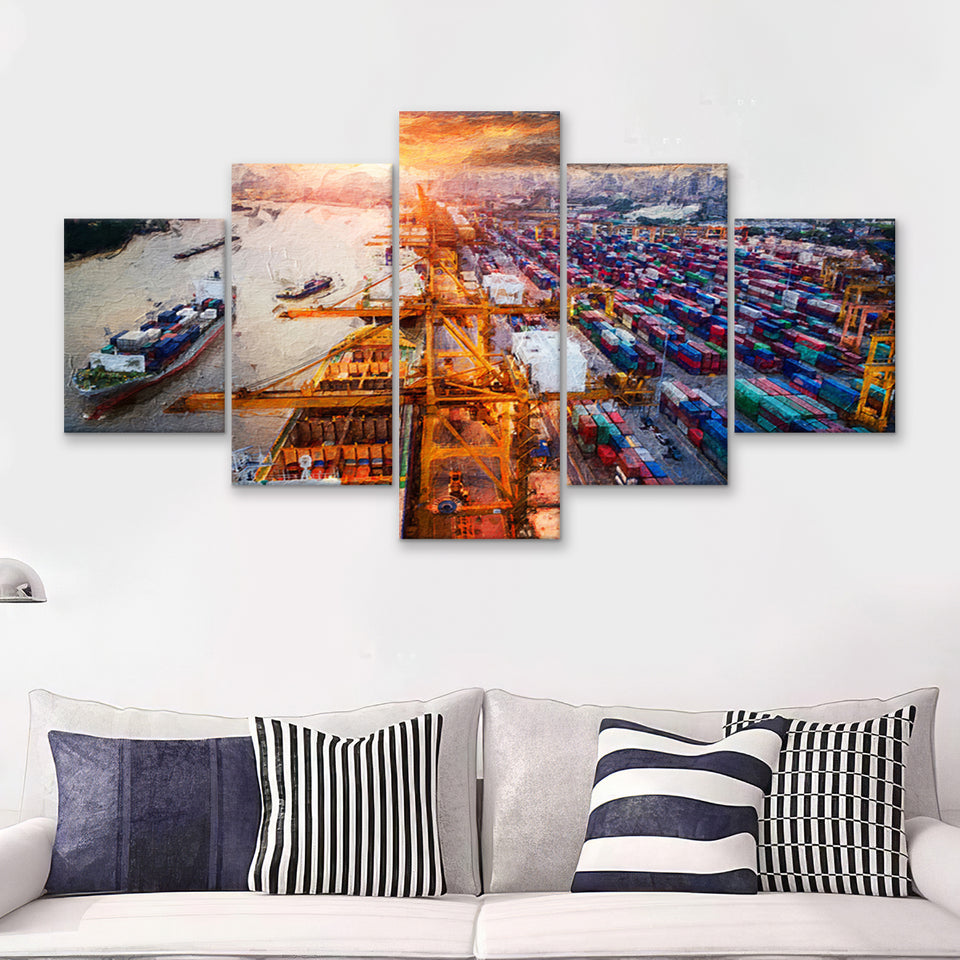 Logistics and Transportation 5 Piece Canvas Prints Wall Art Decor - Painting Canvas, Multi Panels