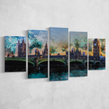 London 5 Pieces Canvas Prints Wall Art Decor - Painting Canvas, Mixed Canvas, Multi Panels