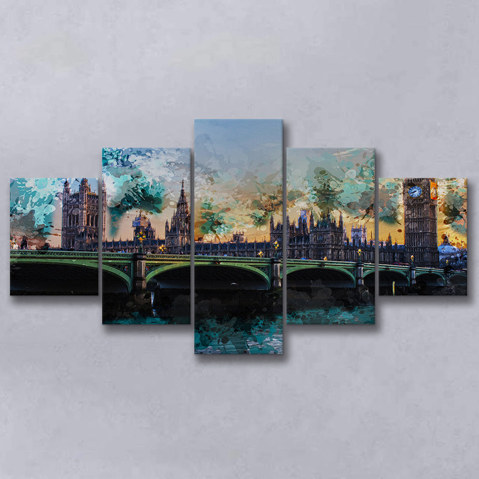 London 5 Pieces Canvas Prints Wall Art Decor - Painting Canvas, Mixed Canvas, Multi Panels