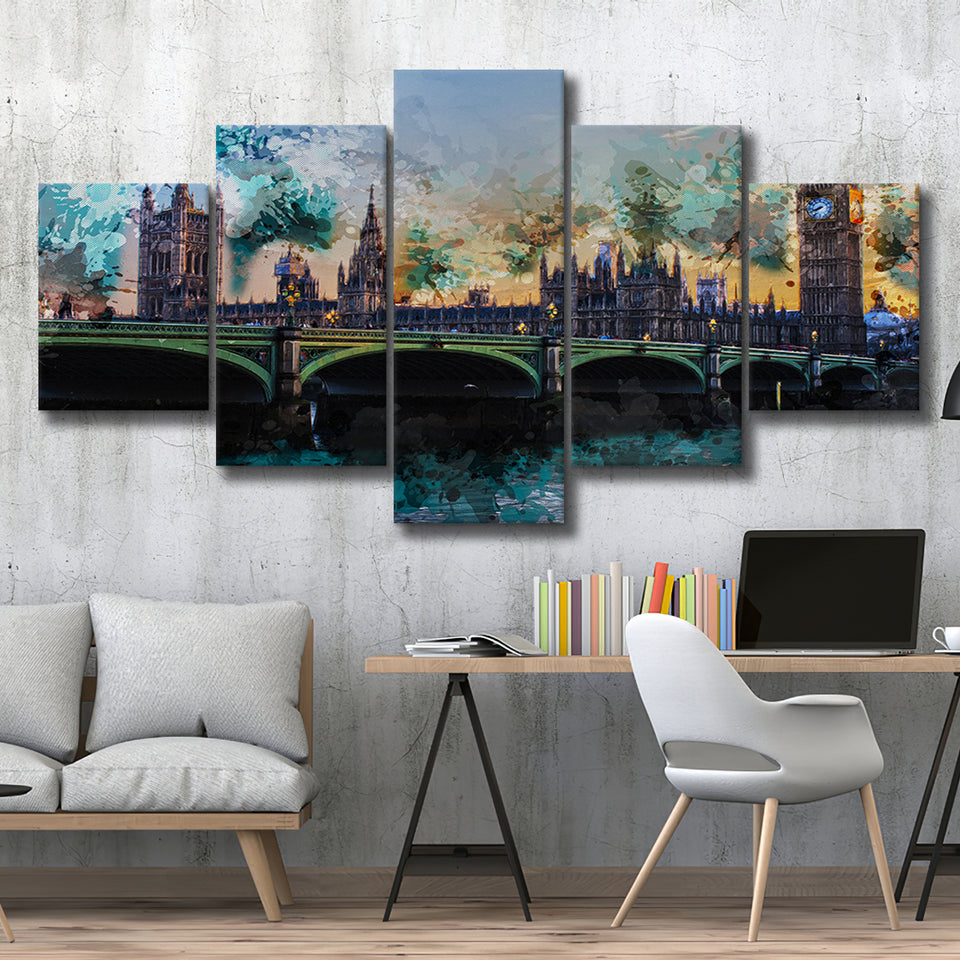 London 5 Pieces Canvas Prints Wall Art Decor - Painting Canvas, Mixed Canvas, Multi Panels