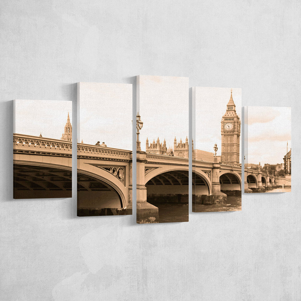 London Cityscape 5 Piece Canvas Prints Wall Art Decor, Multi Panels, Mixed Canvas