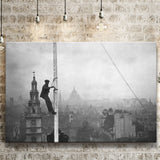 London Cityscape Black And White Print, City Worker Vintage Canvas Prints Wall Art Home Decor