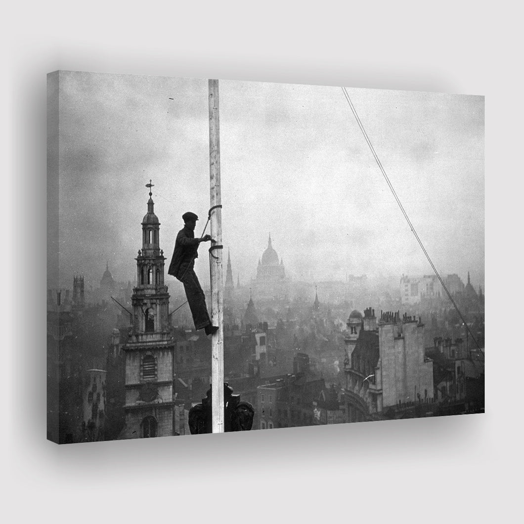 London Cityscape Black And White Print, City Worker Vintage Canvas Prints Wall Art Home Decor