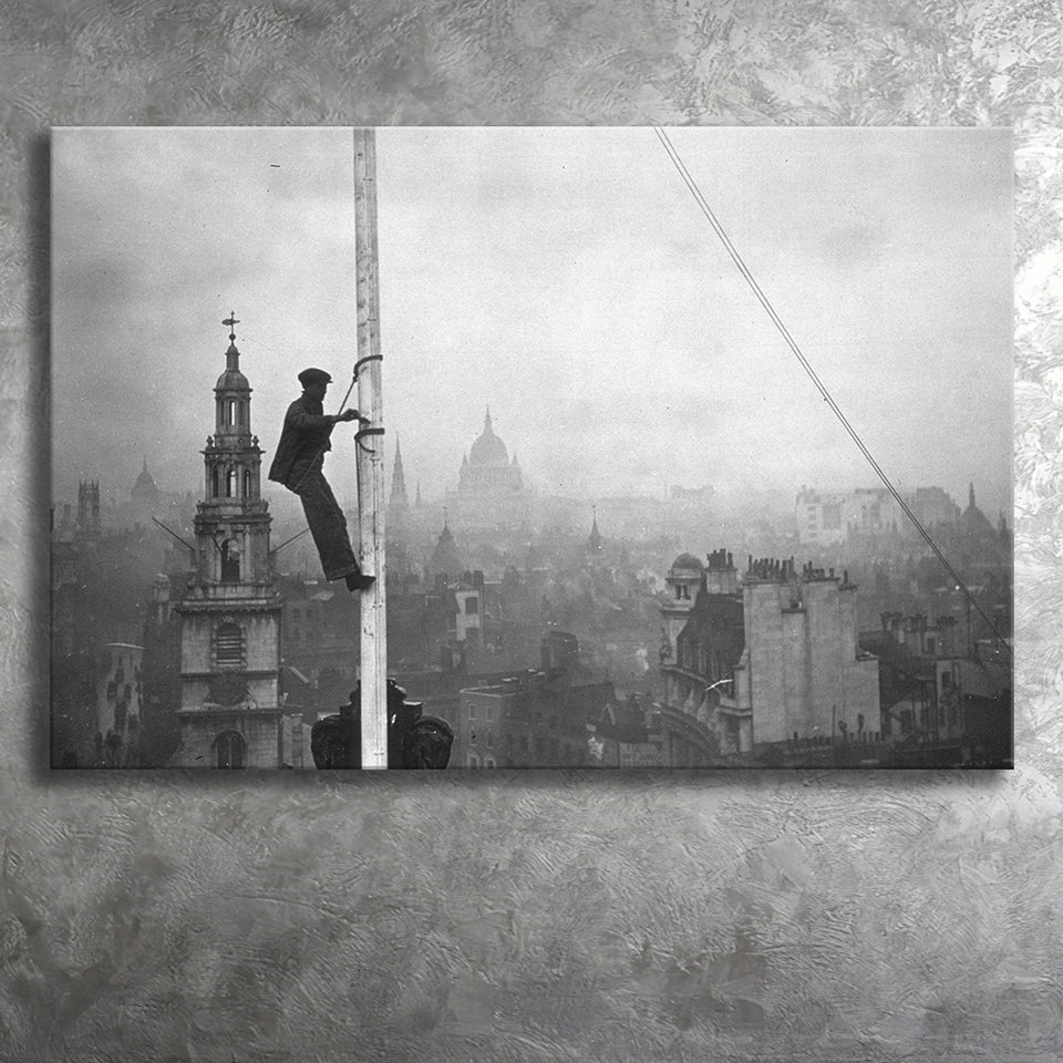 London Cityscape Black And White Print, City Worker Vintage Canvas Prints Wall Art Home Decor