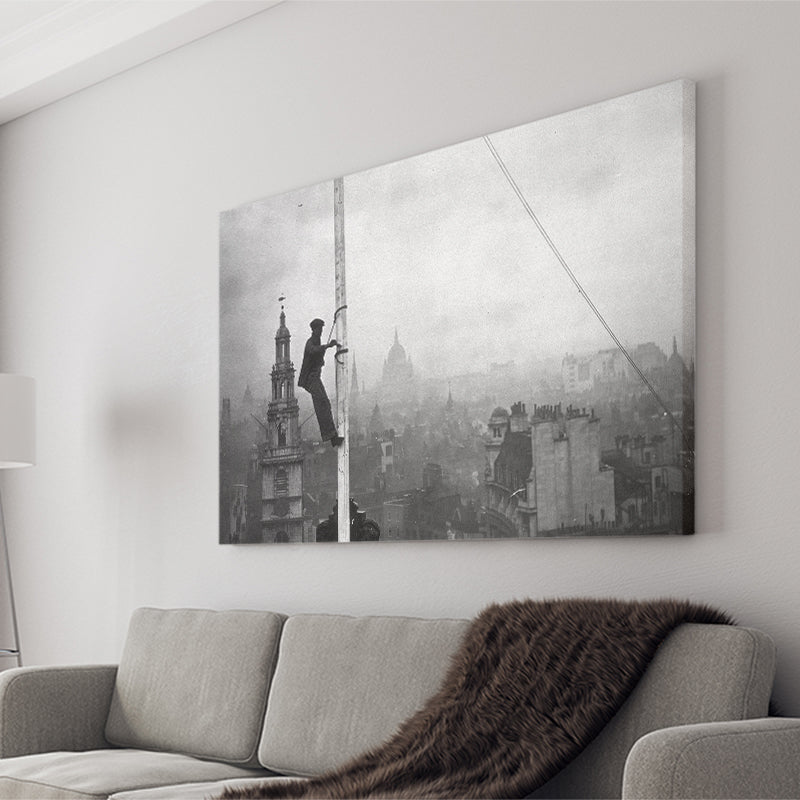 London Cityscape Black And White Print, City Worker Vintage Canvas Prints Wall Art Home Decor