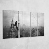 London Cityscape Black And White Print, City Worker Vintage Larger Canvas Art, 5 Piece Canvas Prints Wall Art Decor