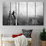 London Cityscape Black And White Print, City Worker Vintage Larger Canvas Art, 5 Piece Canvas Prints Wall Art Decor