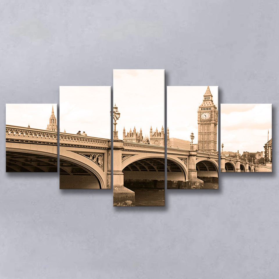 London Cityscape 5 Piece Canvas Prints Wall Art Decor, Multi Panels, Mixed Canvas