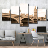 London Cityscape 5 Piece Canvas Prints Wall Art Decor, Multi Panels, Mixed Canvas