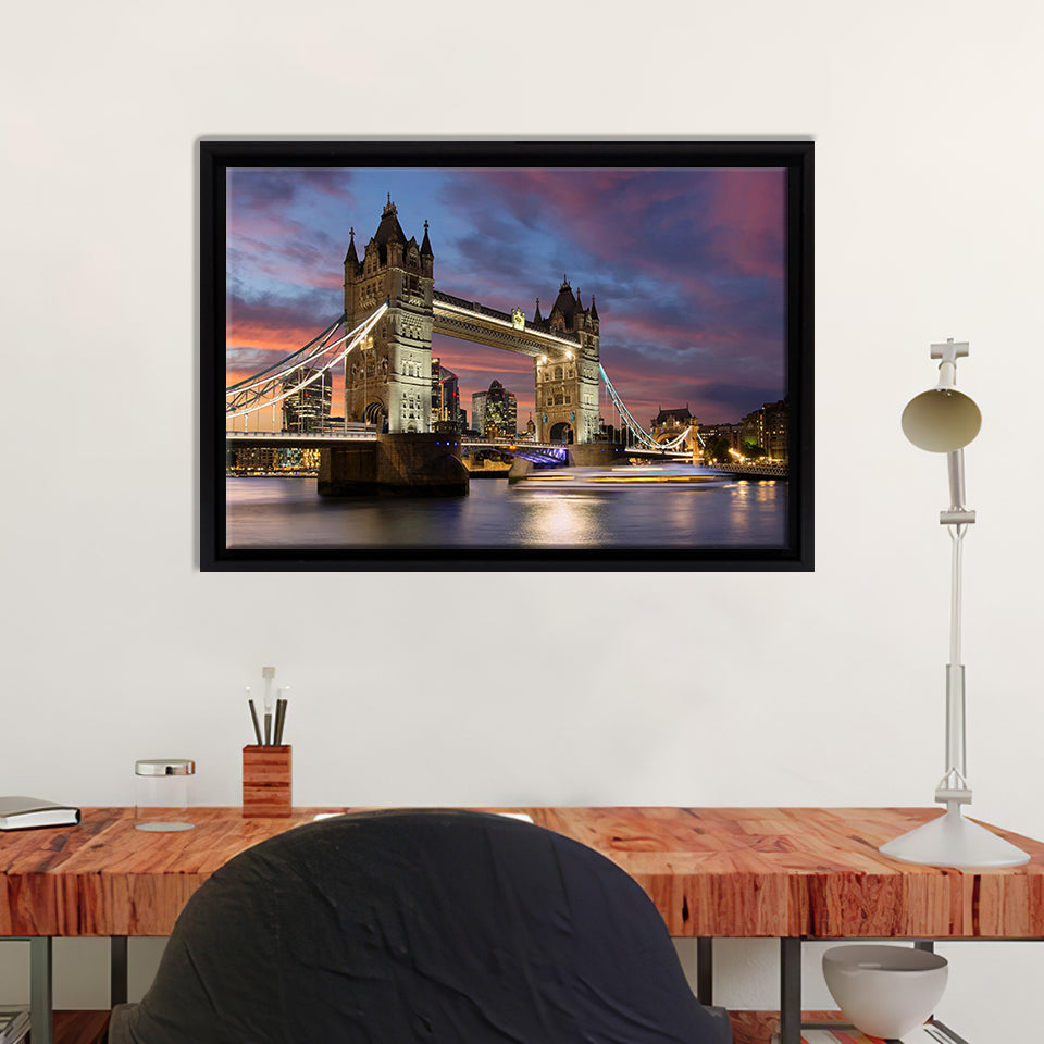 London Night Bridge Tower Bridge Framed Canvas Wall Art - Framed Prints, Prints for Sale, Canvas Painting
