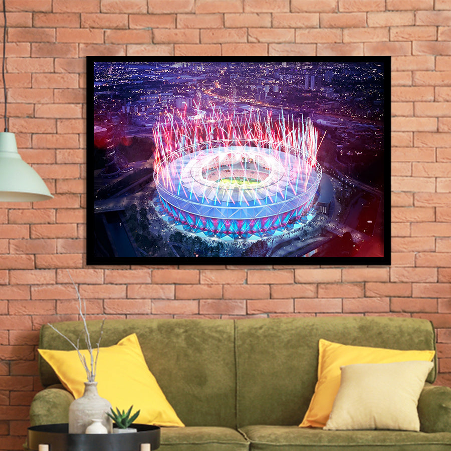 London Stadium, Aerial View, Fireworks, Night Art Prints Wall Decor - Painting Prints, Wall Art, Fan Gift, For Sale
