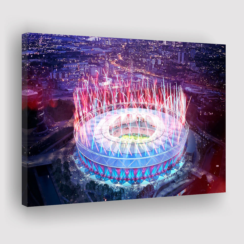 London Stadium, Aerial View, Fireworks, Night Canvas Prints Wall Art - Painting Canvas, Wall Decor, Fan Gift, Art Prints