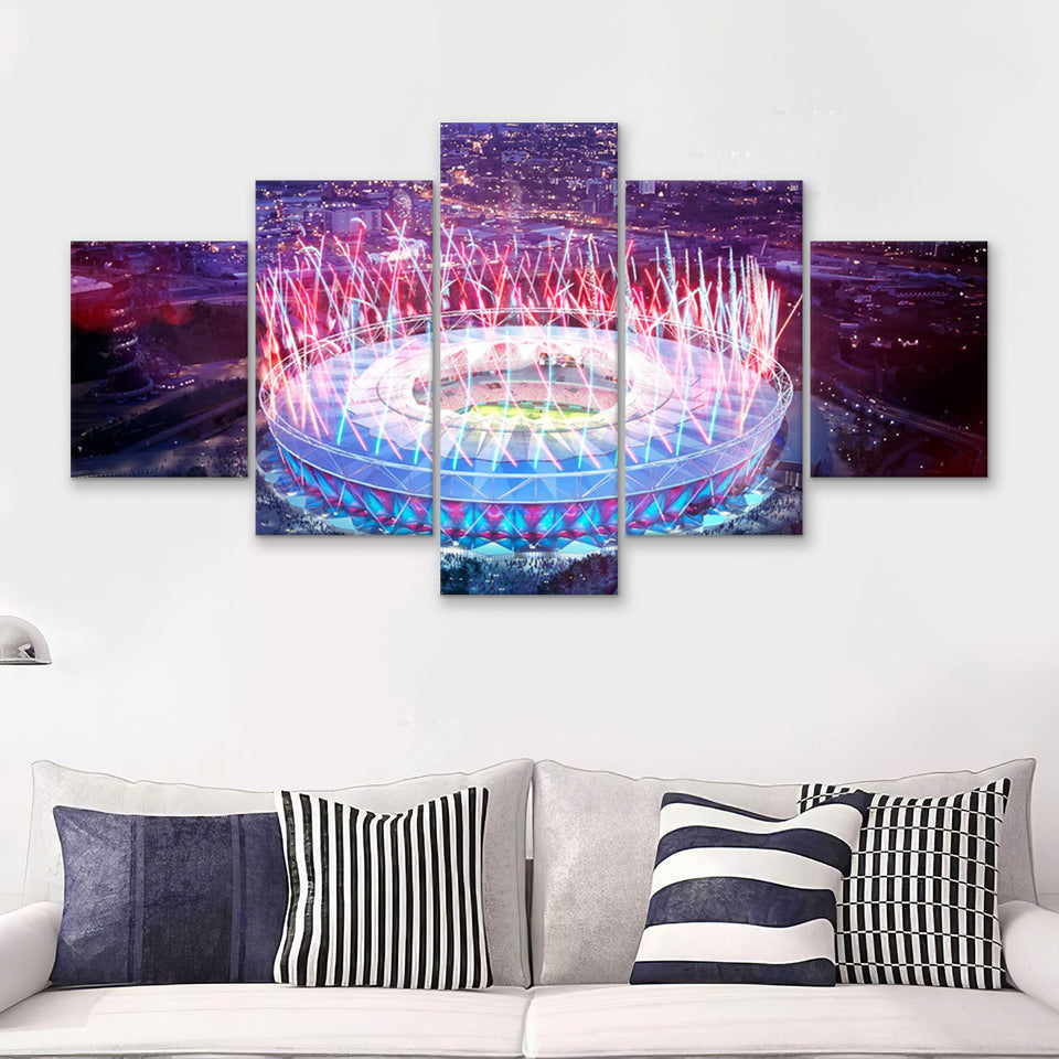 London Stadium, Aerial View, Fireworks, Night 5 Pieces Canvas Prints Wall Art - Painting Canvas, Multi Panel, Fan Gift