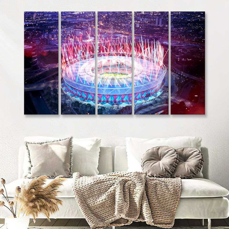 London Stadium, Aerial View, Fireworks, Night 5 Pieces B Canvas Prints Wall Art - Painting Canvas,Multi Panel, Fan Gift
