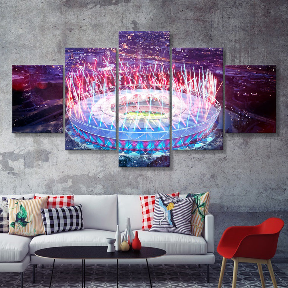 London Stadium, Aerial View, Fireworks, Night 5 Pieces Canvas Prints Wall Art - Painting Canvas, Multi Panel, Fan Gift