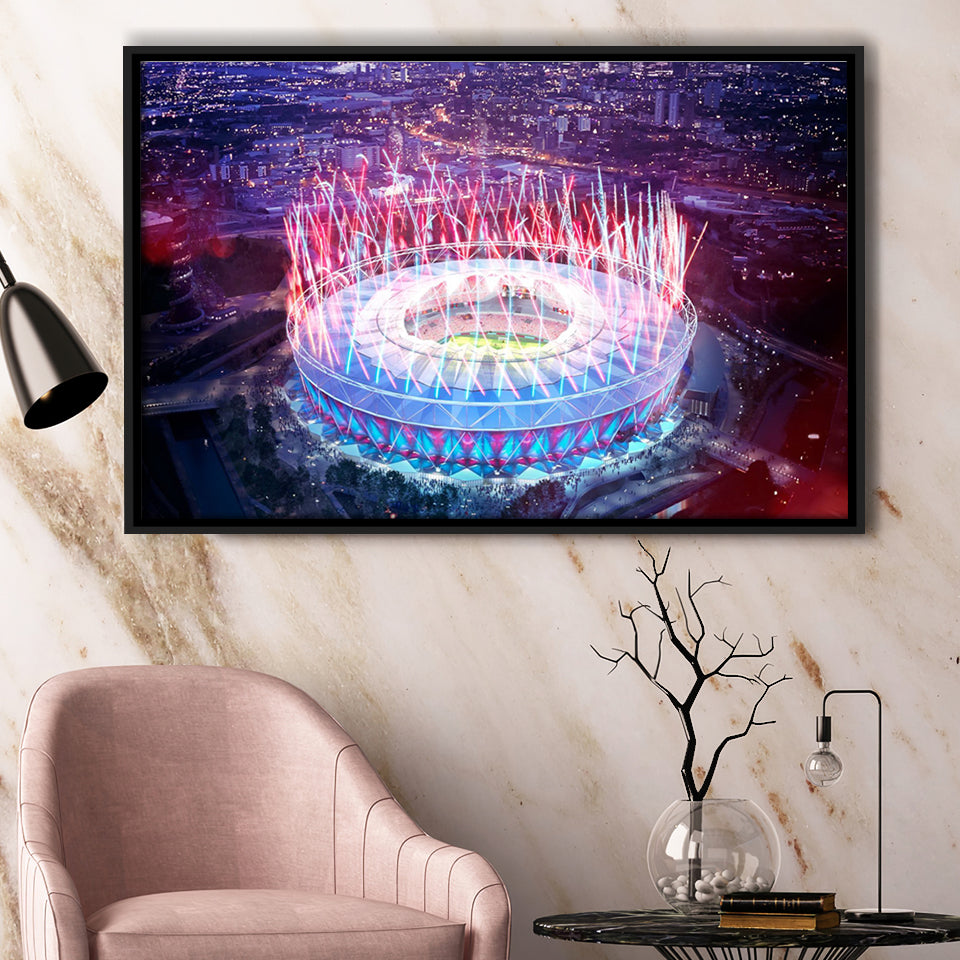 London Stadium, Aerial View, Fireworks, Night Framed Canvas Prints Wall Art - Painting Canvas, Wall Decor,Floating Frame
