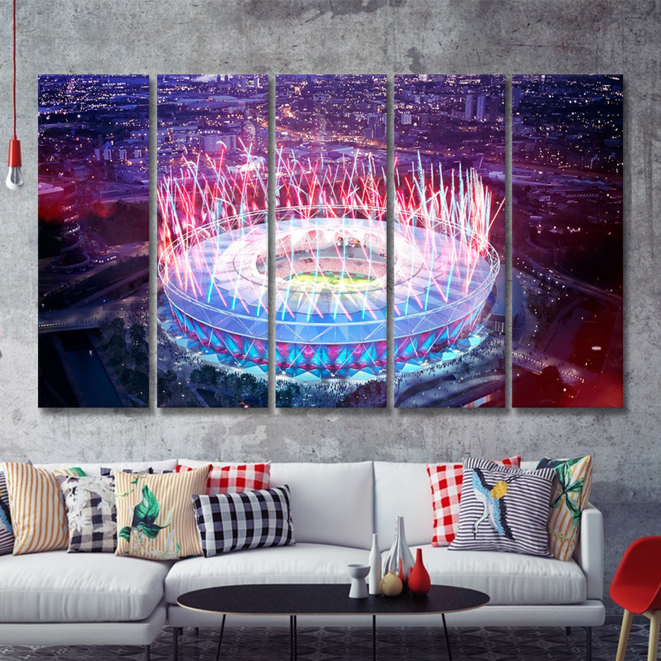 London Stadium, Aerial View, Fireworks, Night 5 Pieces B Canvas Prints Wall Art - Painting Canvas,Multi Panel, Fan Gift