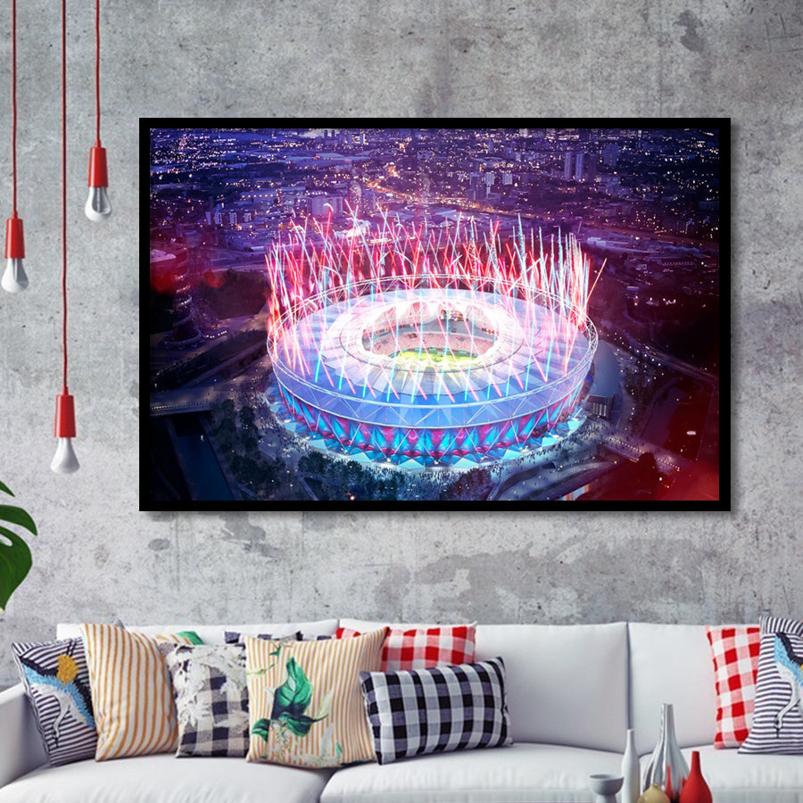 London Stadium, Aerial View, Fireworks, Night Art Prints Wall Decor - Painting Prints, Wall Art, Fan Gift, For Sale