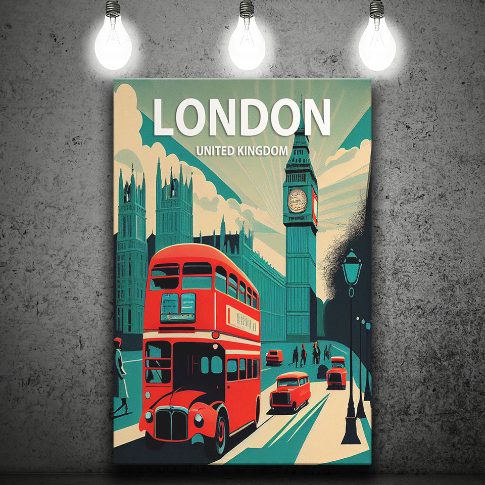 London UK Retro Art Print ,City Art Print, Large Canvas, Canvas Print Wall Art Home Decor