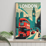 London UK Retro Art Print ,City Art Print, Large Canvas, Canvas Print Wall Art Home Decor