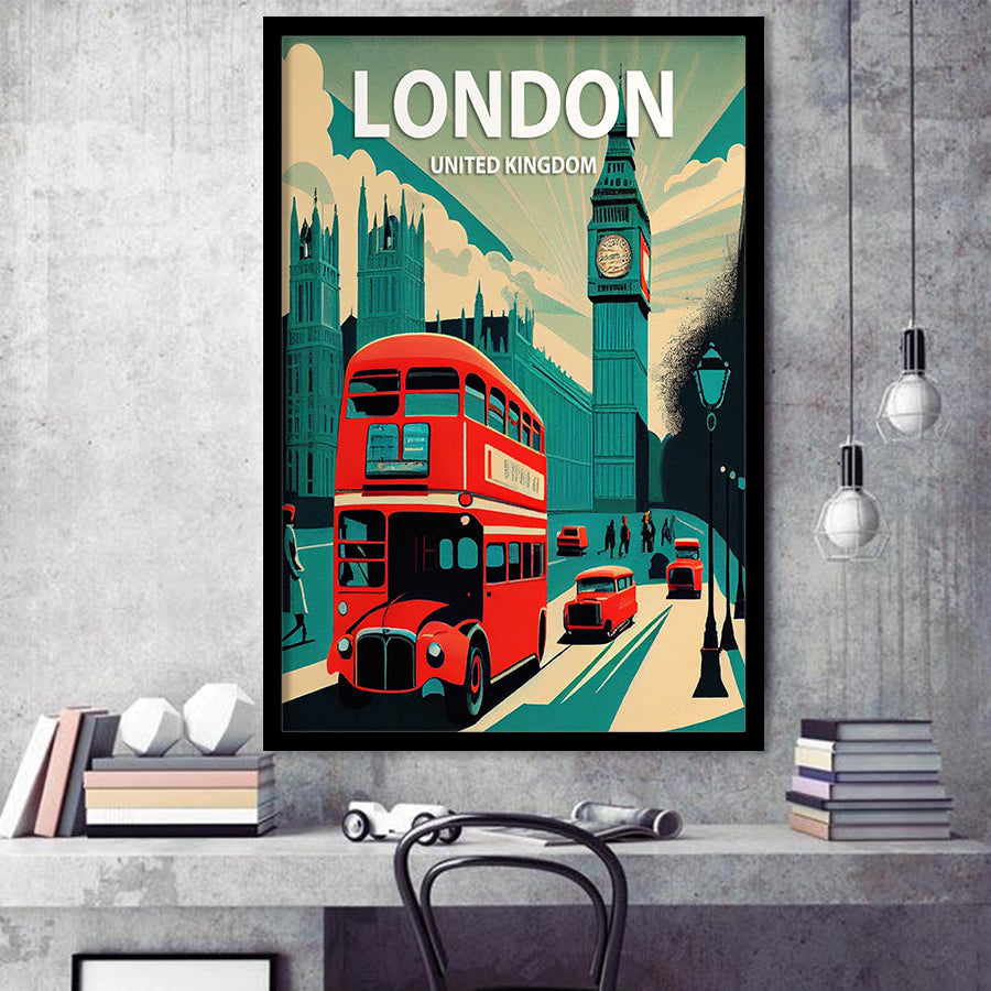 London UK Retro Art Print, City Art Print, Framed Art Print Wall Art Home Decor, Framed Picture
