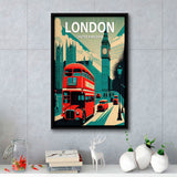 London UK Retro Art Print, Large Canvas, Framed Canvas Print Wall Art Home Decor, Floating Frame