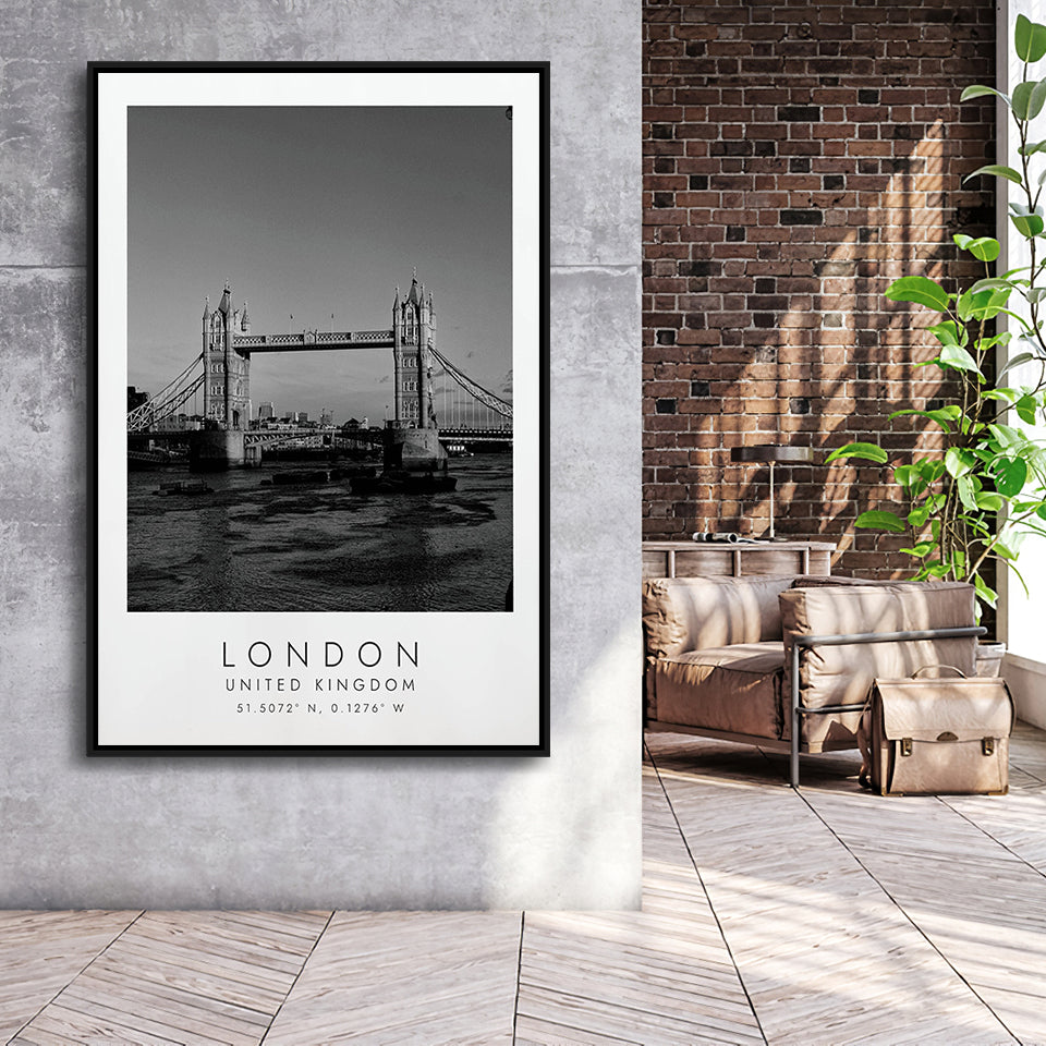 London, United Kingdom Black And White Art Framed Canvas Prints Wall Art Home Decor, Floating Frame