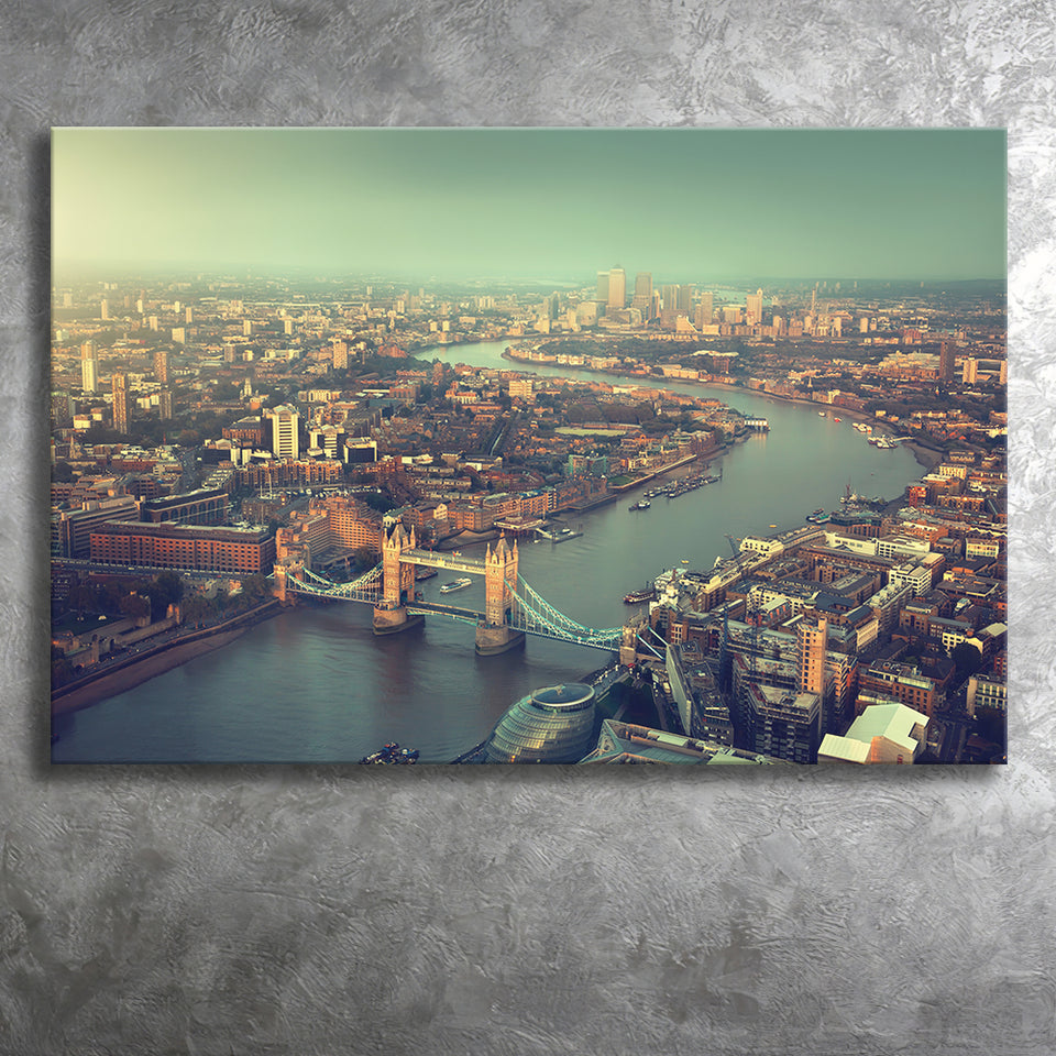 London aerial view with Tower Bridge in sunset time Canvas Prints Wall Art - Painting Canvas, Wall Decor, Home Decor, Prints for Sale