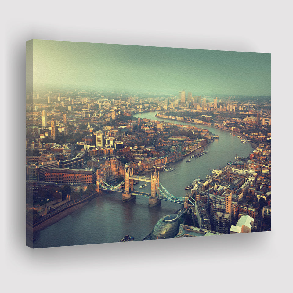 London aerial view with Tower Bridge in sunset time Canvas Prints Wall Art - Painting Canvas, Wall Decor, Home Decor, Prints for Sale