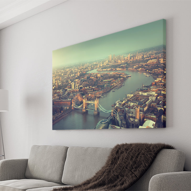 London aerial view with Tower Bridge in sunset time Canvas Prints Wall Art - Painting Canvas, Wall Decor, Home Decor, Prints for Sale